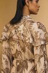 Shop_Cord_Beige Cotton Moss High Neck Palm Print Ruffle Dress_Online_at_Aza_Fashions