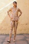 Buy Cord Beige Rayon Round Floral Print Tunic And Pant Set at Aza Fashions Buy_Cord_Beige Rayon Round Floral Print Tunic And Pant Set_at_Aza_Fashions