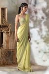 ISHA & SHREYA_Yellow Silk Georgette Embroidery V Neck Saree With Bustier _Online_at_Aza_Fashions