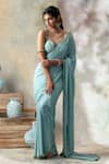 Buy_ISHA & SHREYA_Blue Crepe Embroidery Sweetheart Neck Cutwork Saree With Bustier_at_Aza_Fashions