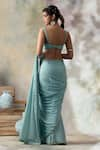 Shop_ISHA & SHREYA_Blue Crepe Embroidery Sweetheart Neck Cutwork Saree With Bustier_at_Aza_Fashions