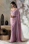 Buy_ISHA & SHREYA_Purple Crepe Embroidery V Neck Cutwork Saree With Bustier _Online_at_Aza_Fashions