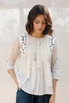 Buy_Arcvsh By Pallavi Singh_White Organic Cotton Round Printed Top _at_Aza_Fashions