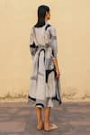 Shop_Cord_Grey Poplin Lapel Collar Marble Print Trench Dress _at_Aza_Fashions