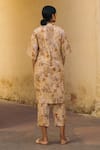 Shop_Cord_Beige Linen Lapel Collar Printed Long Jacket _at_Aza_Fashions