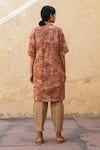 Shop_Cord_Brown Linen Lapel Collar Printed Long Jacket _at_Aza_Fashions