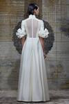 Shop_Shantnu Nikhil_White Raw Silk Ruffle Layered Gown_at_Aza_Fashions