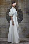 Shantnu Nikhil_White Raw Silk Ruffle Layered Gown_Online_at_Aza_Fashions