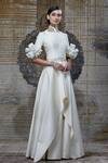 Buy_Shantnu Nikhil_White Raw Silk Ruffle Layered Gown_Online_at_Aza_Fashions