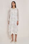 Buy_Eka_White Kota Doria Round Printed Dress  _Online_at_Aza_Fashions