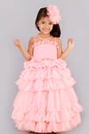 Buy_Free Sparrow_Peach Layered Flared Dress For Girls_at_Aza_Fashions