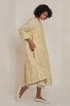 Buy_Eka_Yellow Linen Round Embroidered Dress  _at_Aza_Fashions