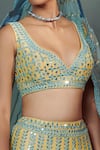 Buy_Suhino_Blue 100 Grams Pure Raw Silk Embroidery V Neck Bridal Lehenga Set _Online_at_Aza_Fashions