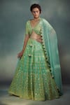Buy_SUHINO_Green Organza, 100 Grams Pure Raw Silk V Neck Embroidered Bridal Lehenga Set _at_Aza_Fashions