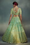 Shop_SUHINO_Green Organza, 100 Grams Pure Raw Silk V Neck Embroidered Bridal Lehenga Set _at_Aza_Fashions