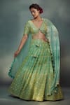 SUHINO_Green Organza, 100 Grams Pure Raw Silk V Neck Embroidered Bridal Lehenga Set _Online_at_Aza_Fashions
