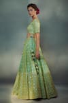 Buy_SUHINO_Green Organza, 100 Grams Pure Raw Silk V Neck Embroidered Bridal Lehenga Set _Online_at_Aza_Fashions