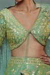 Shop_SUHINO_Green Organza, 100 Grams Pure Raw Silk V Neck Embroidered Bridal Lehenga Set _Online_at_Aza_Fashions