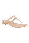 Buy_Signature Sole_Beige Embellished T-strap Flat Sandals_at_Aza_Fashions