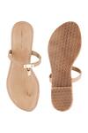 Shop_Signature Sole_Beige Embellished T-strap Flat Sandals_at_Aza_Fashions