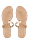 Buy_Signature Sole_Beige Embellished T-strap Flat Sandals_Online_at_Aza_Fashions