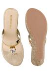 Shop_Signature Sole_Gold Embellished T-strap Wedge Heels_at_Aza_Fashions