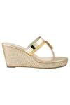 Signature Sole_Gold Embellished T-strap Wedge Heels_Online_at_Aza_Fashions