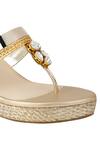 Shop_Signature Sole_Gold Embellished T-strap Wedge Heels_Online_at_Aza_Fashions