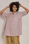 Buy_Eka_Purple Linen V Neck Embroidered Top  _at_Aza_Fashions