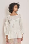 Buy_Eka_White Linen Round Embroidered Top  _at_Aza_Fashions