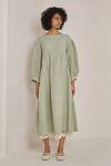 Buy_Eka_Green Linen Round Printed Dress  _at_Aza_Fashions