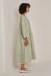 Eka_Green Linen Round Printed Dress  _Online_at_Aza_Fashions