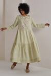 Buy_Eka_Green Linen Round Embroidered Dress  _at_Aza_Fashions