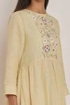 Shop_Eka_Yellow Linen Round Embroidered Dress  _Online_at_Aza_Fashions