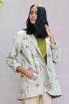 Anavila_Green Linen Floral Print Jacket_Online_at_Aza_Fashions