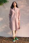 Anavila_Pink Organic Cotton Mandarin Collar Tunic_Online_at_Aza_Fashions