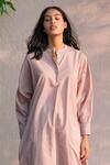 Buy_Anavila_Pink Organic Cotton Mandarin Collar Tunic_Online_at_Aza_Fashions