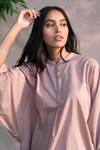 Shop_Anavila_Pink Organic Cotton Mandarin Collar Tunic_Online_at_Aza_Fashions