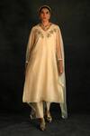 Shikha Mehta Beige Chanderi, Silk Organza V Neck Embroidered Kurta Set Online at Aza Fashions Shikha Mehta_Beige Chanderi, Silk Organza V Neck Embroidered Kurta Set _Online_at_Aza_Fashions