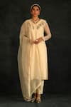 Buy Shikha Mehta Beige Chanderi, Silk Organza V Neck Embroidered Kurta Set Online at Aza Fashions Buy_Shikha Mehta_Beige Chanderi, Silk Organza V Neck Embroidered Kurta Set _Online_at_Aza_Fashions