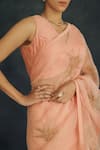 Buy_Shikha Mehta_Peach Silk Chanderi V Neck Blouse _Online_at_Aza_Fashions