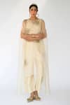 Buy Shikha Mehta Beige Pure Organza, Chanderi Straight Embellished Cape And Pant Set at Aza Fashions Buy_Shikha Mehta_Beige Pure Organza, Chanderi Straight Embellished Cape And Pant Set _at_Aza_Fashions