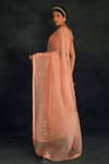 Shop_Shikha Mehta_Peach Silk Chanderi Organza Embroidered Saree_at_Aza_Fashions
