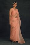 Shikha Mehta_Peach Silk Chanderi Organza Embroidered Saree_Online_at_Aza_Fashions