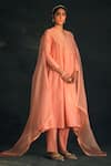 Shop Shikha Mehta Peach Chanderi, Silk Organza Notched Kurta Set at Aza Fashions Shop_Shikha Mehta_Peach Chanderi, Silk Organza Notched Kurta Set _at_Aza_Fashions