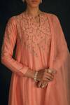Shikha Mehta Peach Chanderi, Silk Organza Notched Kurta Set Online at Aza Fashions Shikha Mehta_Peach Chanderi, Silk Organza Notched Kurta Set _Online_at_Aza_Fashions
