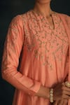 Buy Shikha Mehta Peach Chanderi, Silk Organza Notched Kurta Set Online at Aza Fashions Buy_Shikha Mehta_Peach Chanderi, Silk Organza Notched Kurta Set _Online_at_Aza_Fashions