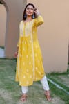 Shop_Saksh_Yellow Chikankari Kurta Set_Online_at_Aza_Fashions