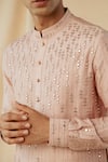 Shop_Philocaly_Peach Raw Silk Embroidered Mirror Work Comet Kurta _Online_at_Aza_Fashions