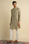 Buy_Philocaly_Green Cotton Plain Kandahar Draped Kurta _at_Aza_Fashions